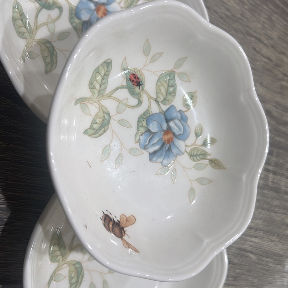 Floral Ceramic Bowls with Blue and Green Design